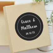 Sticker Rond Noir et Blanc classique Elégant Mariage Faveur