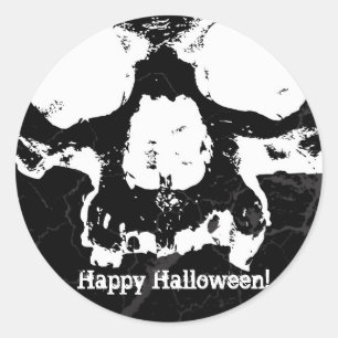 Sticker Rond Noir et blanc crâne Grungy Halloween Fright Party