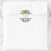 Sticker Rond NOIR ET BLANC DAMASK MONOGRAM topaz jaune (Sac)