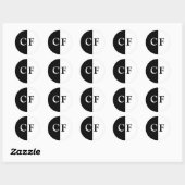 Sticker Rond Noir et blanc demi initiales personnalisées (Feuille)
