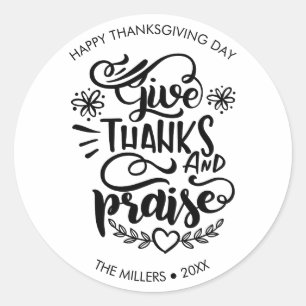 Sticker Rond Noir et blanc donner Merci Thanksgiving Custom
