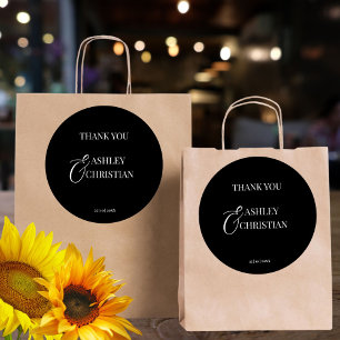 Sticker Rond Noir et blanc élégant mariage merci faveur