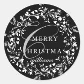Sticker Rond Noir et blanc Fleur sauvage moderne Wreath Noël (Devant)