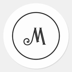 Sticker Rond Noir et blanc initial personnalisé