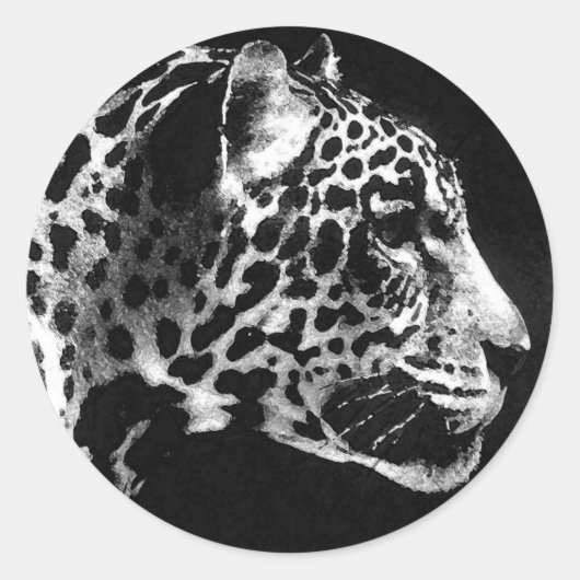 Sticker Rond Noir et blanc Jaguar Pop Art (Devant)