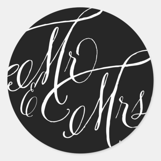 Sticker Rond Noir et blanc M. & Mme Elegant Script Mariage (Devant)