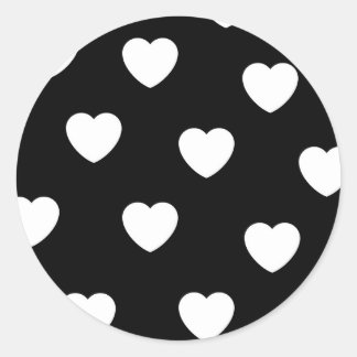 Sticker Rond Noir et blanc mignon Motif de coeur simple