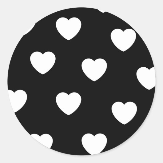 Sticker Rond Noir et blanc mignon Motif de coeur simple (Devant)