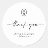 Sticker Rond Noir et Blanc | Monogramme de mariage chic et mode (Devant)