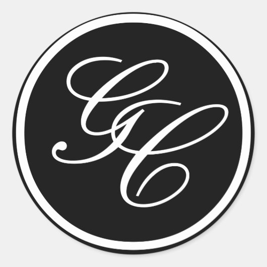 Sticker Rond Noir et Blanc Monogramme Initiales Mariage Invitat (Devant)