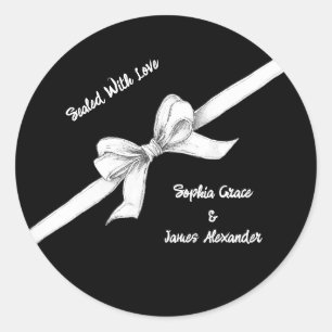Sticker Rond Noir et Blanc Ruban Élégant Mariage Monochrome