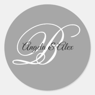 Sticker Rond Noir et blanc Script Monogramme Gris