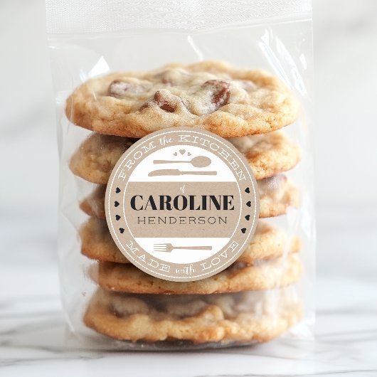 Sticker Rond Noir et Blanc sur Beige Cadeau Gourmand Fait avec 