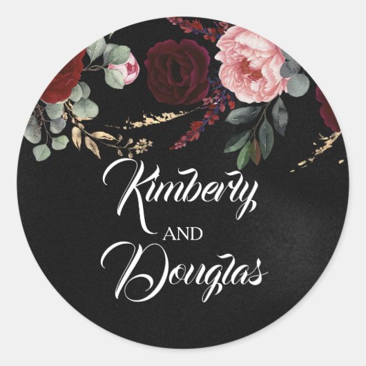 Sticker Rond Noir et Bourgogne Rouge Mariage moderne (Devant)