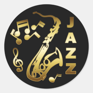 STICKER ROND NOIR ET JAZZ D'OR