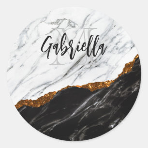 Sticker Rond Noir et Marbre blanc