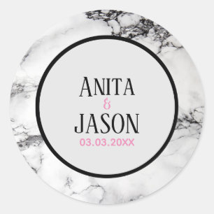 Sticker Rond Noir Et Marbre blanc- Enregistrer La Date