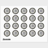 Sticker Rond Noir et Marbre blanc Or Monogramme (Feuille)