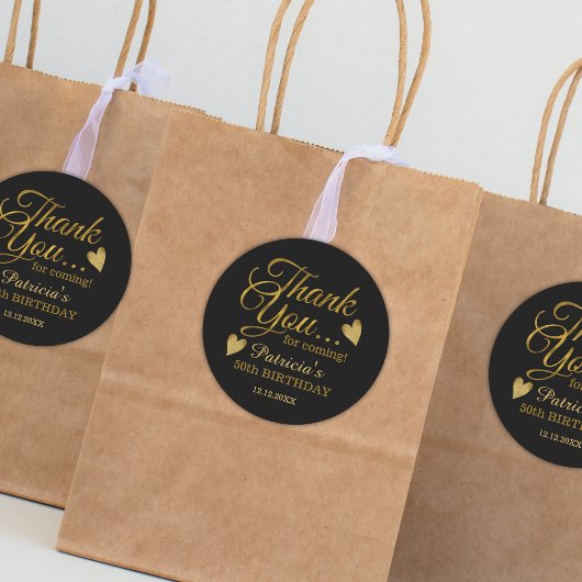 Sticker Rond Noir et Or 50e anniversaire Merci