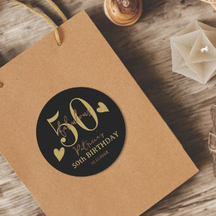 Sticker Rond Noir et Or Cinquante & Fabuleux 50e Anniversaire
