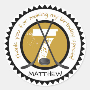 Sticker Rond Noir et or d'autocollant d'anniversaire d'hockey