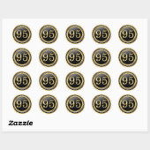Sticker Rond Noir et or, diamants imprimés 95e anniversaire (Feuille)