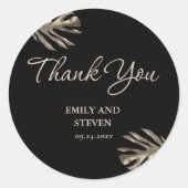 Sticker Rond Noir et or Elegant Merci mariage Faveur (Devant)
