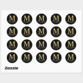 Sticker Rond Noir et or Elegant Monogramme mariage Faveur (Feuille)