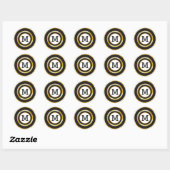 Sticker Rond Noir et or Monogramme initial (Feuille)