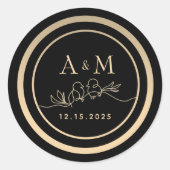 Sticker Rond Noir et or Monogramme mariage Faveur (Devant)