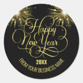 Sticker Rond Noir et or Script Bonne année (Devant)