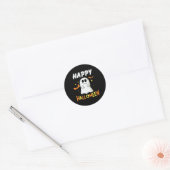 Sticker Rond Noir et orange avec Ghost Happy Halloween (Enveloppe)
