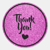 Sticker Rond Noir et rose glitter faux Merci (Devant)