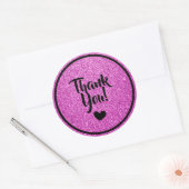 Sticker Rond Noir et rose glitter faux Merci (Enveloppe)