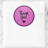 Sticker Rond Noir et rose glitter faux Merci (Sac)