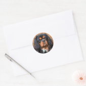 Sticker Rond Noir et Tan Cavalier King Charles Spaniel Chien (Enveloppe)