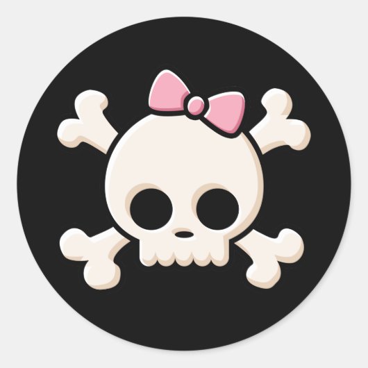 Sticker rond noir fille crâne mignon (Devant)