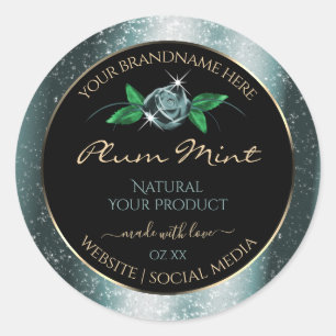 Sticker Rond Noir floral avec Parties scintillant Turquoise fon