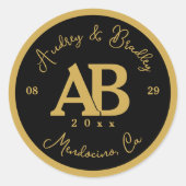 Sticker Rond Noir Gold 2 Lettre Monogramme Mariage (Devant)