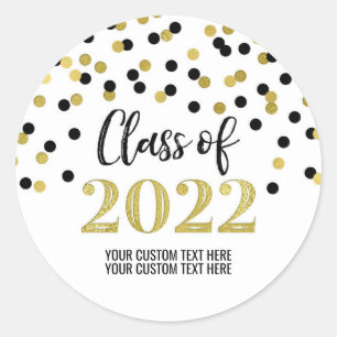 Sticker Rond Noir Gold Confetti Graduation 2022