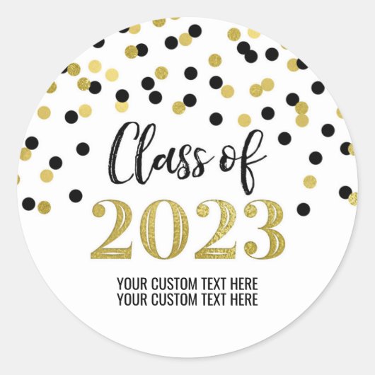 Sticker Rond Noir Gold Confetti Graduation 2023 (Devant)