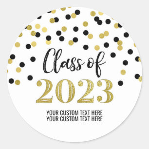 Sticker Rond Noir Gold Confetti Graduation 2023