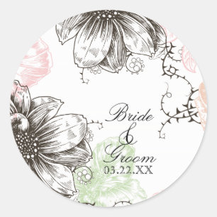 Sticker Rond Noir graphique vintage floral moderne de rose de