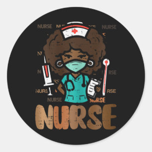 Sticker Rond Noir Histoire Afro Nurse African Nurse Scrub Top