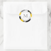 Sticker Rond Noir Jaune Blanc Moderne Abstrait Brosses (Sac)