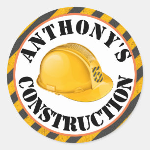 Sticker Rond Noir & Jaune Construction Casquette dur 5e anniver