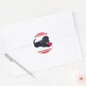 Sticker Rond Noir Labrador Chiot et Coeur (Enveloppe)