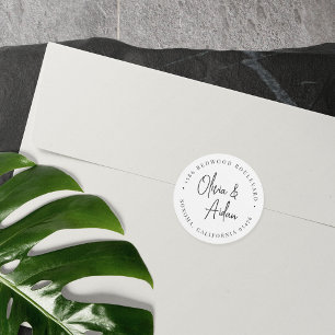 Sticker Rond Noir Mariage manuscrit moderne Adresse de retour