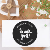 Sticker Rond Noir Merci Chic Calligraphie Mariage Faveur