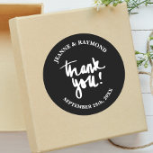 Sticker Rond Noir Merci Chic Calligraphie Mariage Faveur